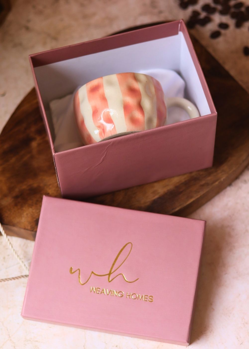 handmade Striped Heart Mug in a Gift Box