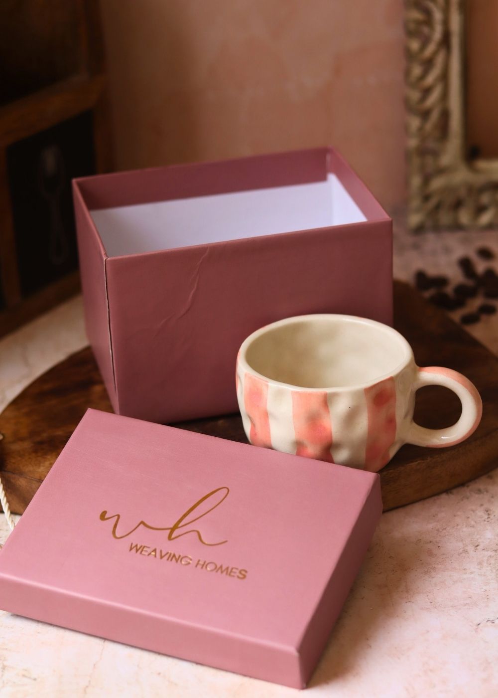 Striped Heart Mug in a Gift Box made by ceramic