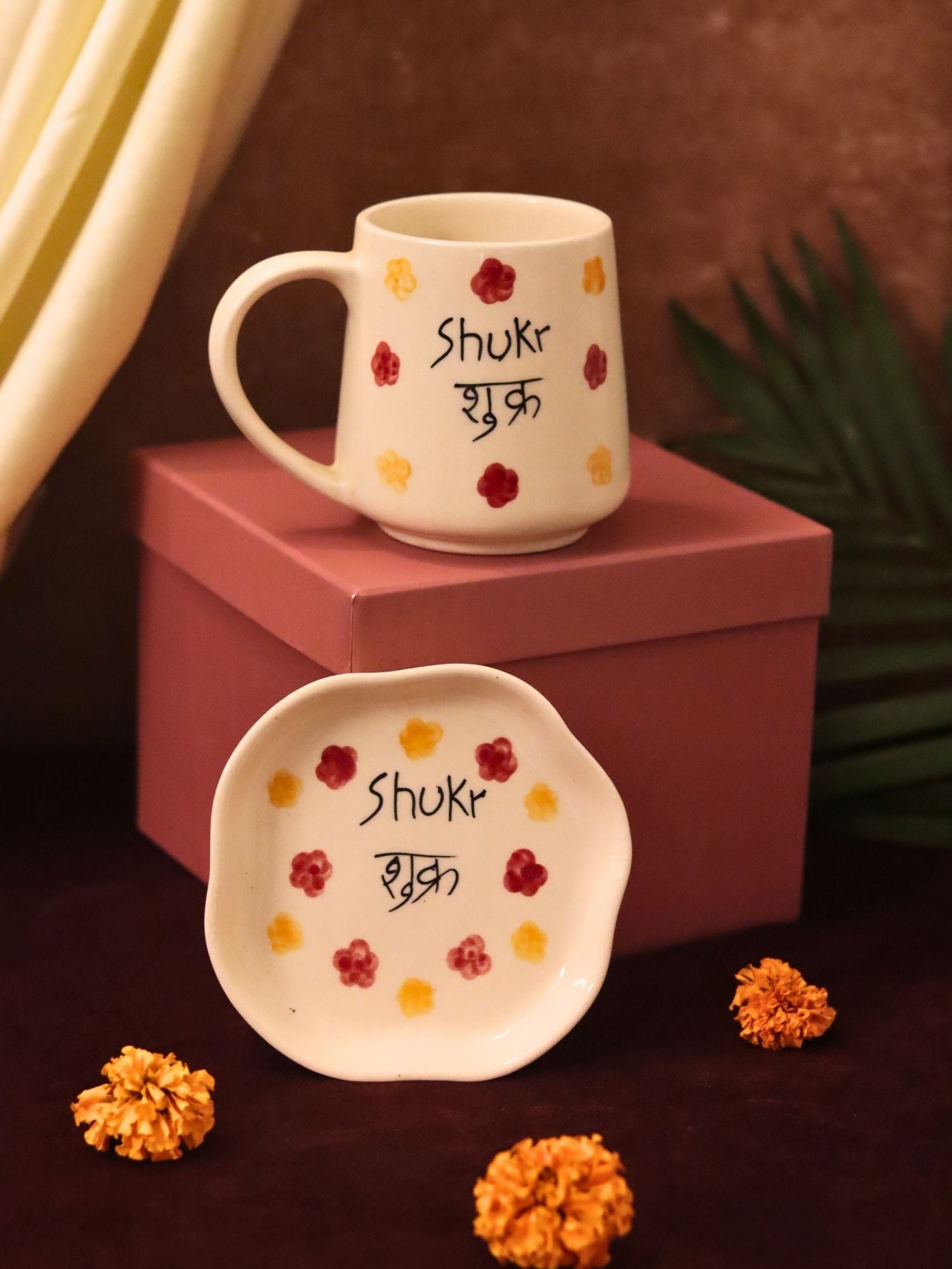 Shukr Mug & Handmade Dessert Plate in a Gift Box made by ceramic