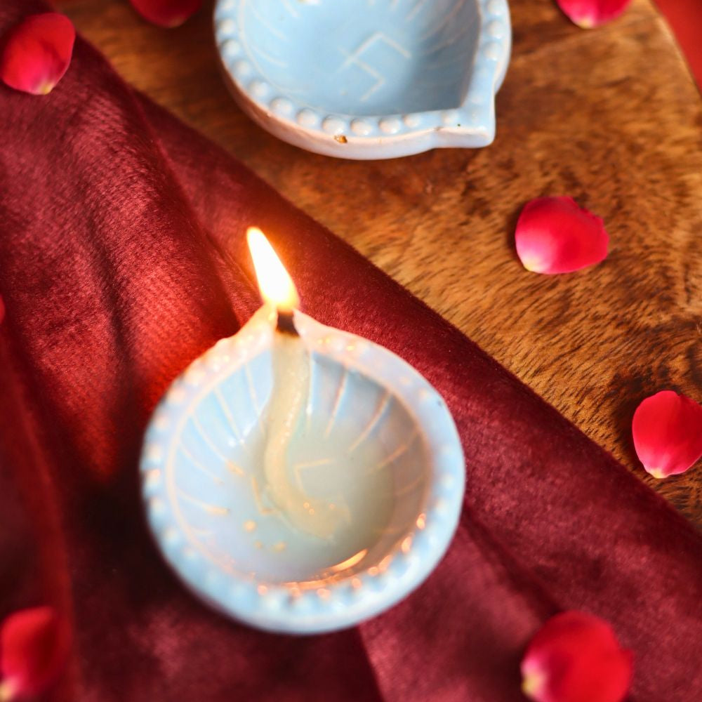 Set of 4 Diwali Diya - Light Blue made by ceramic