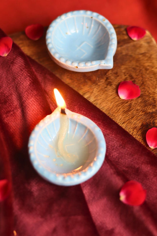 Set of 4 Diwali Diya - Light Blue made by ceramic