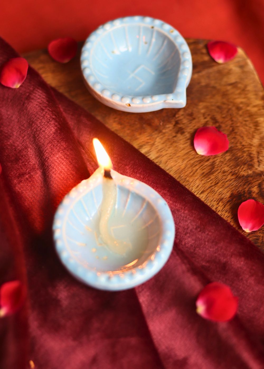 Set of 4 Diwali Diya - Light Blue made by ceramic