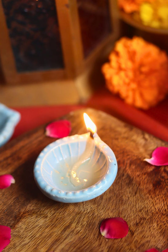 Set of 4 Diwali Diya - Light Blue handmade in India