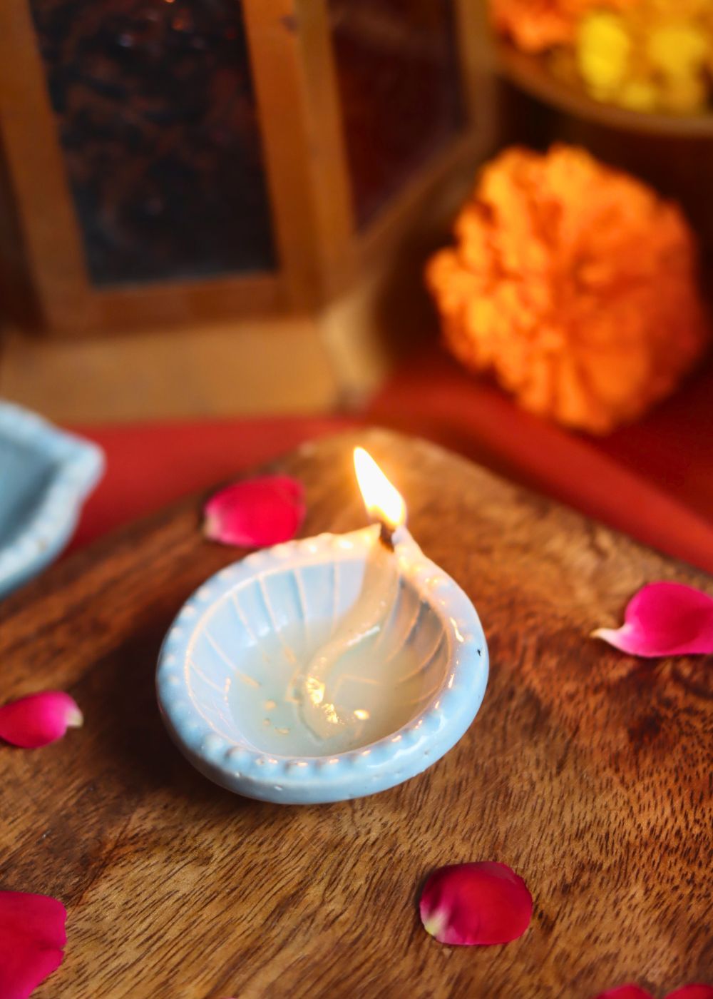 Set of 4 Diwali Diya - Light Blue handmade in India