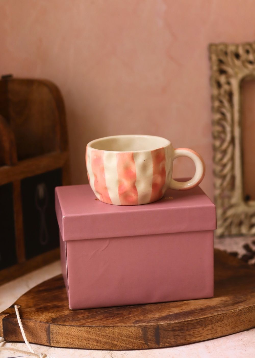 Striped Heart Mug in a Gift Box handmade in India