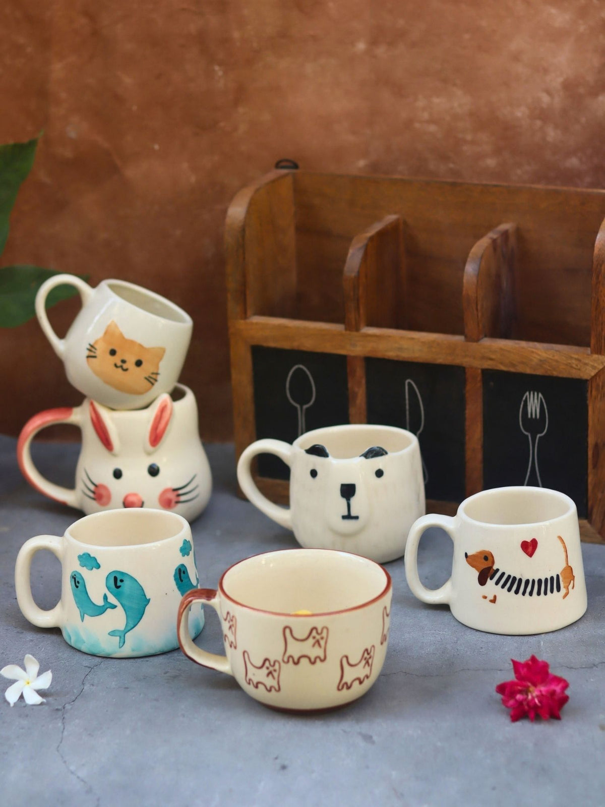 Set of 6 Warm Paws Mugs combo (for the price of 5) handmade in India