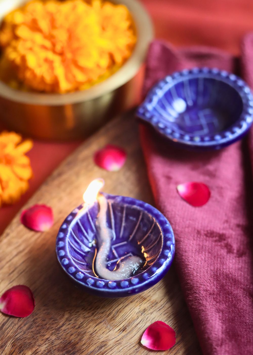 Set of 4 Diwali Diya - Blue made by ceramic