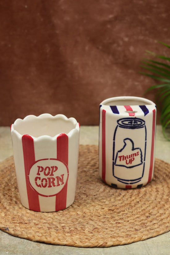 Set of 2 - Thums Up Tumbler & Popcorn Tub Combo handmade in India