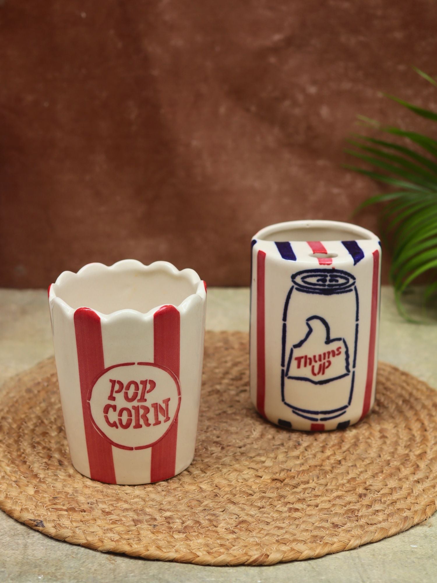 Set of 2 - Thums Up Tumbler & Popcorn Tub Combo handmade in India