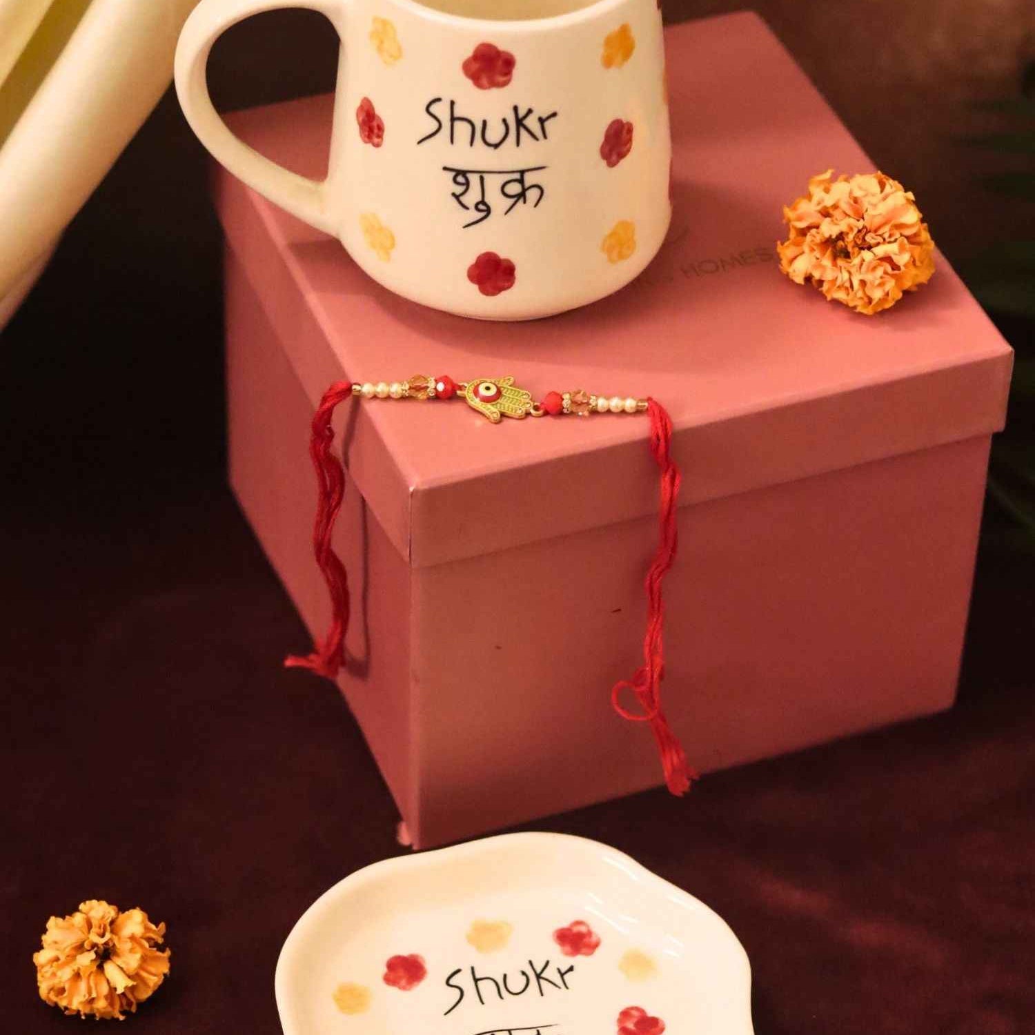 Shukr Mug & Handmade Dessert Plate Rakhi Gift Box