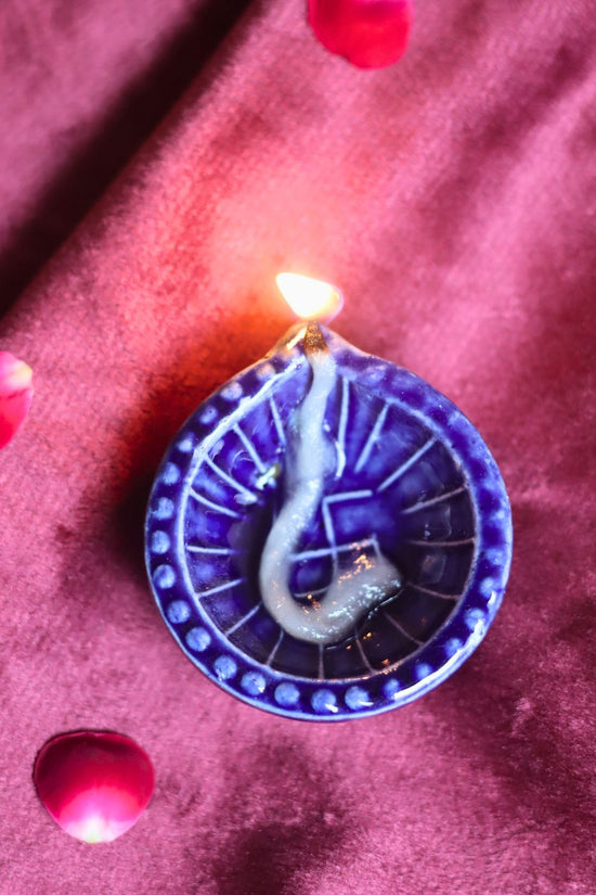 Set of 4 Diwali Diya - Blue handmade in India