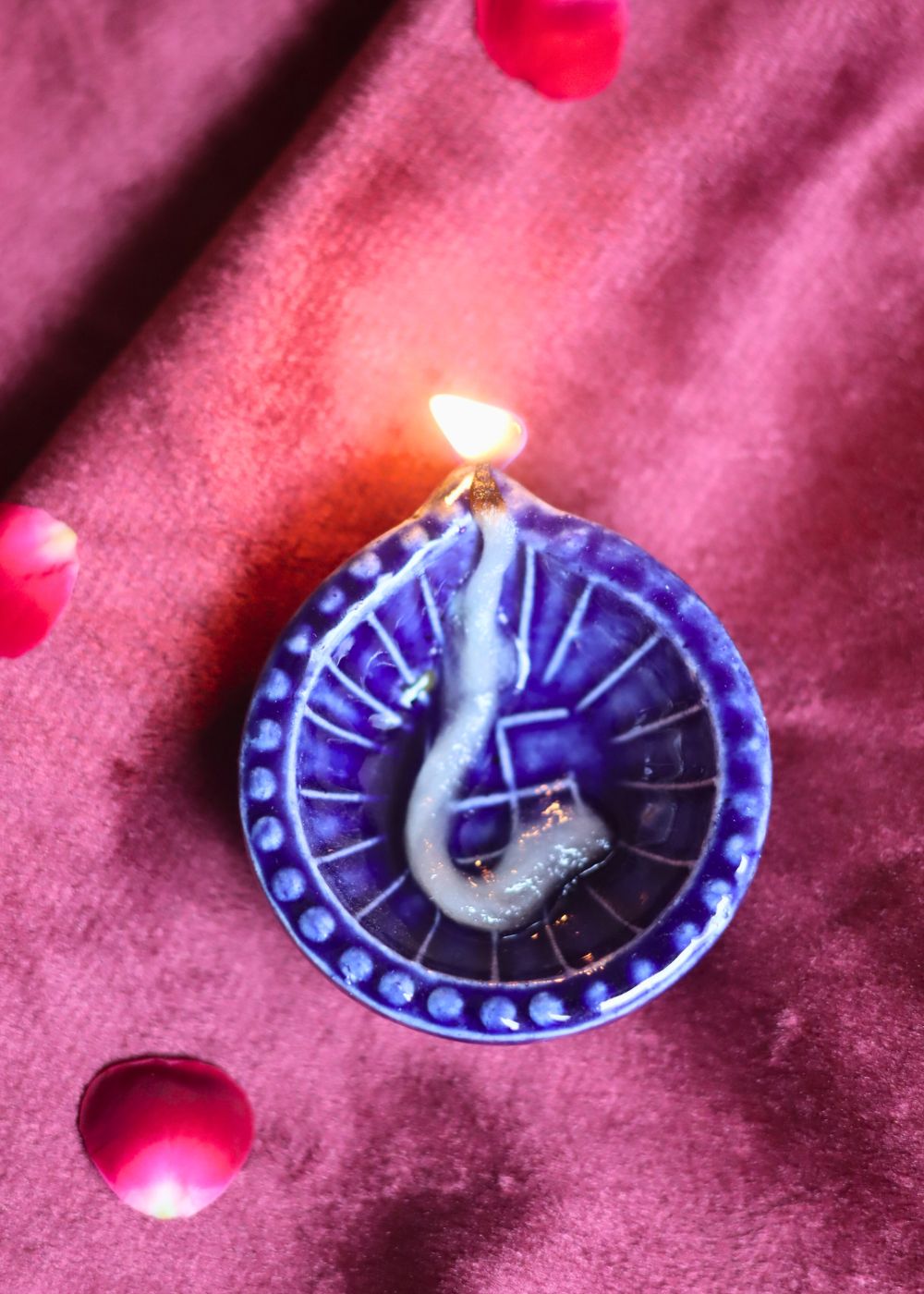 Set of 4 Diwali Diya - Blue handmade in India
