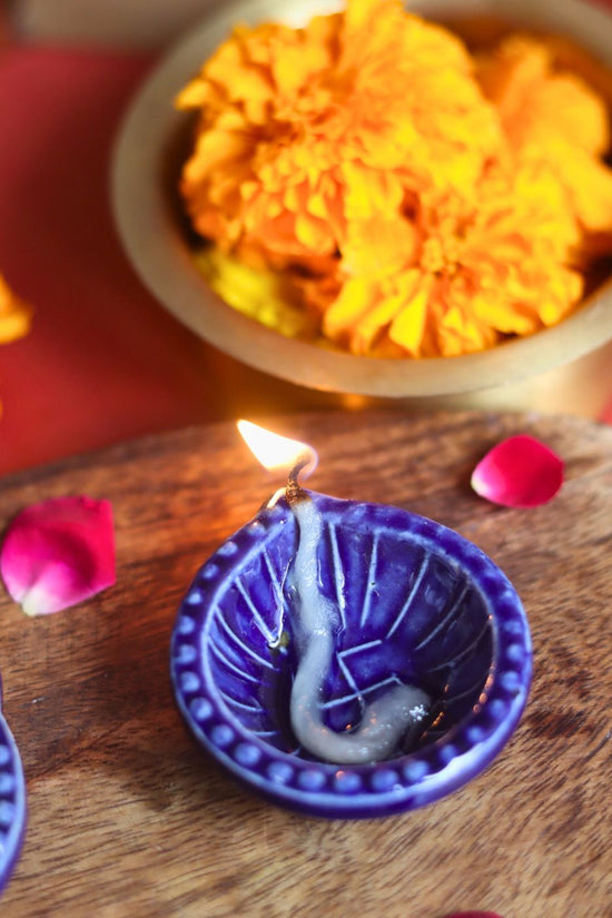 Set of 4 Diwali Diya - Blue with premium quality material