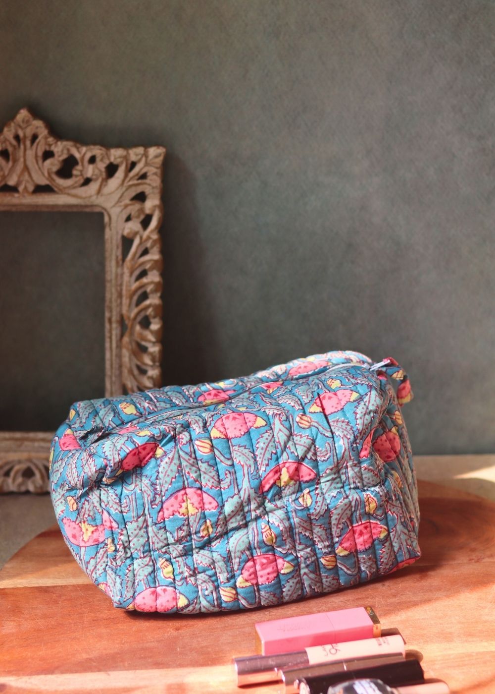 peacock garden toiletry bag made by cotton