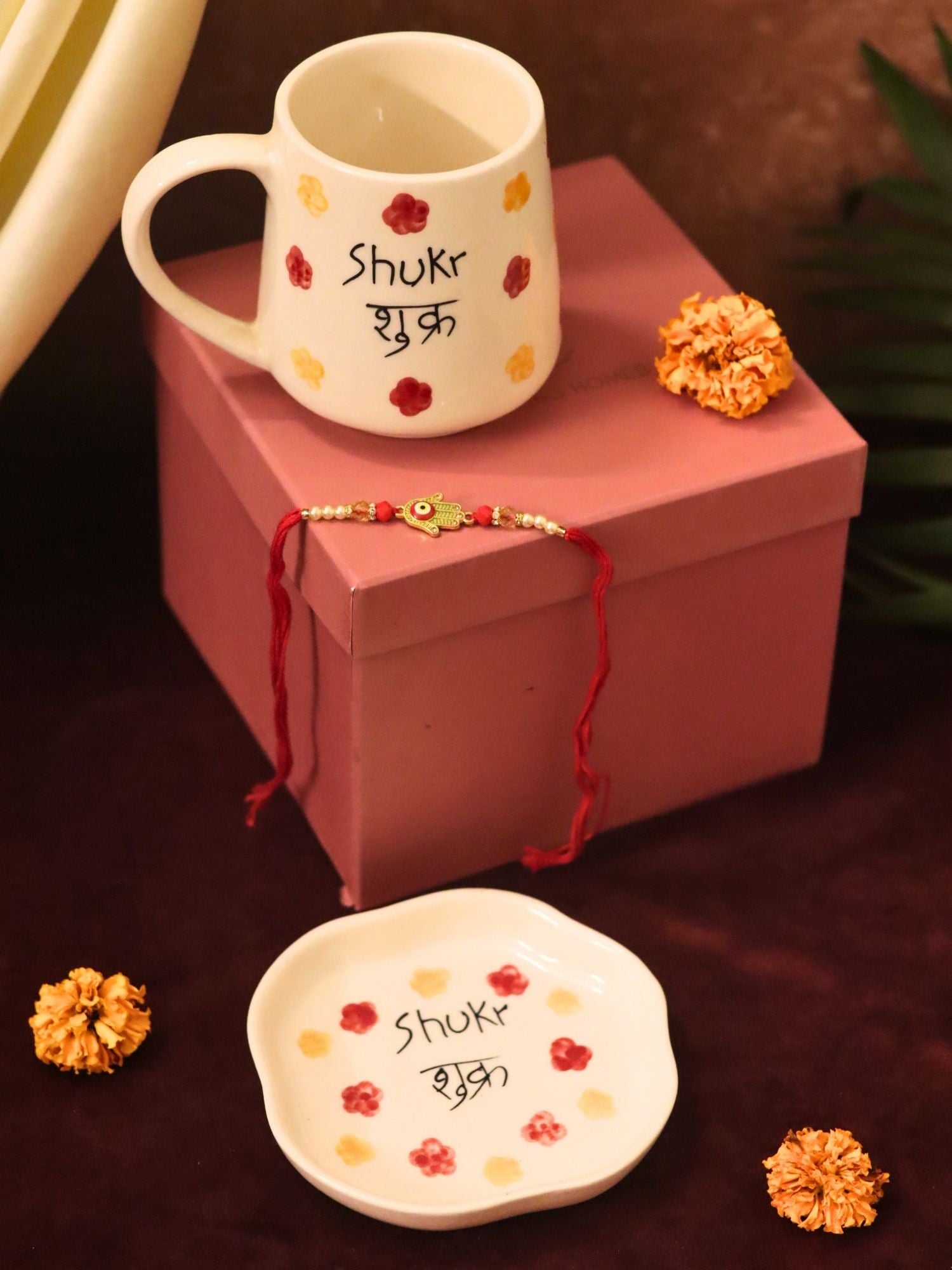 Shukr Mug & Handmade Dessert Plate Rakhi Gift Box with premium quality material
