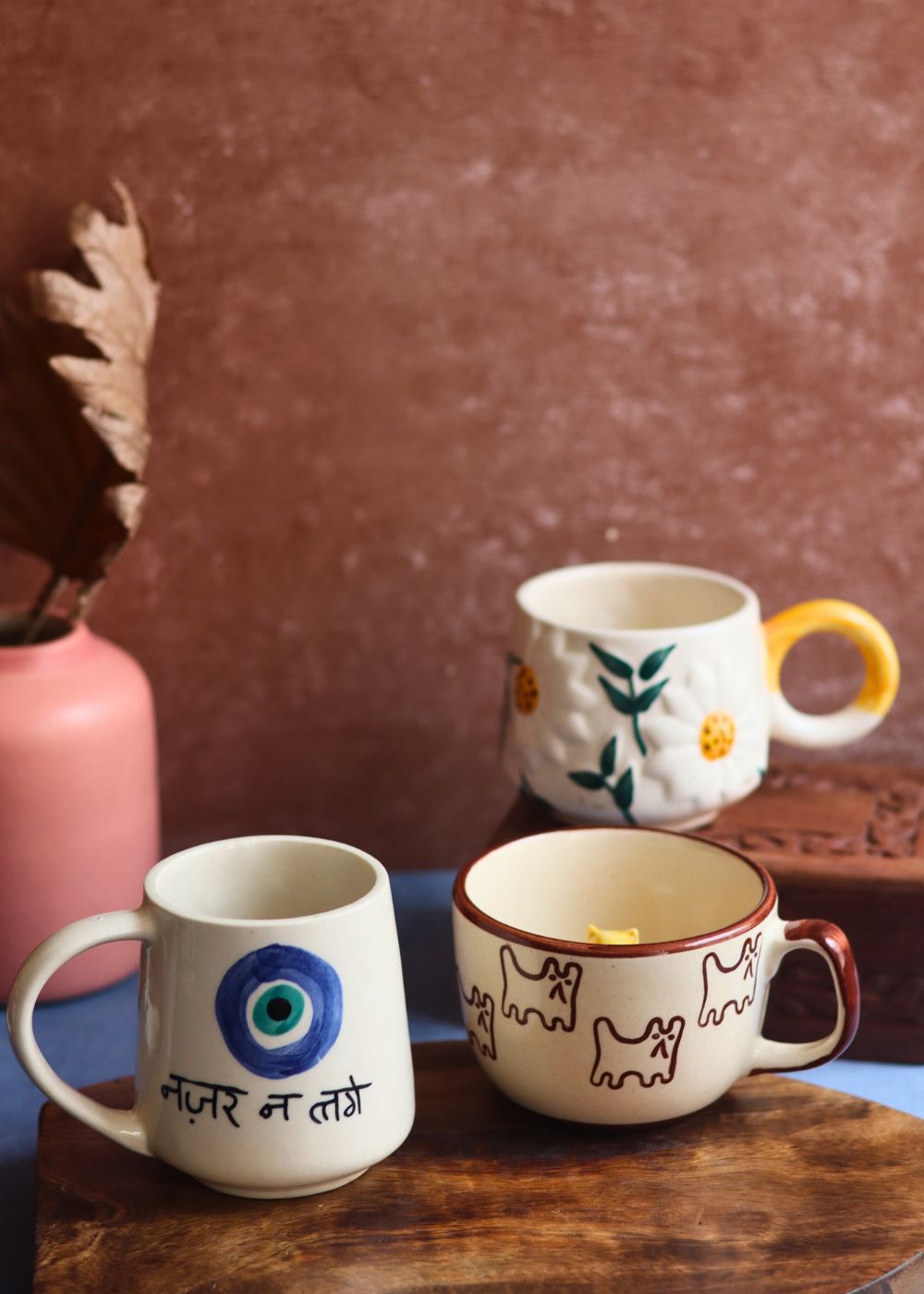 Nazar, Daisy & The OG cat Mug Combo handmade in india