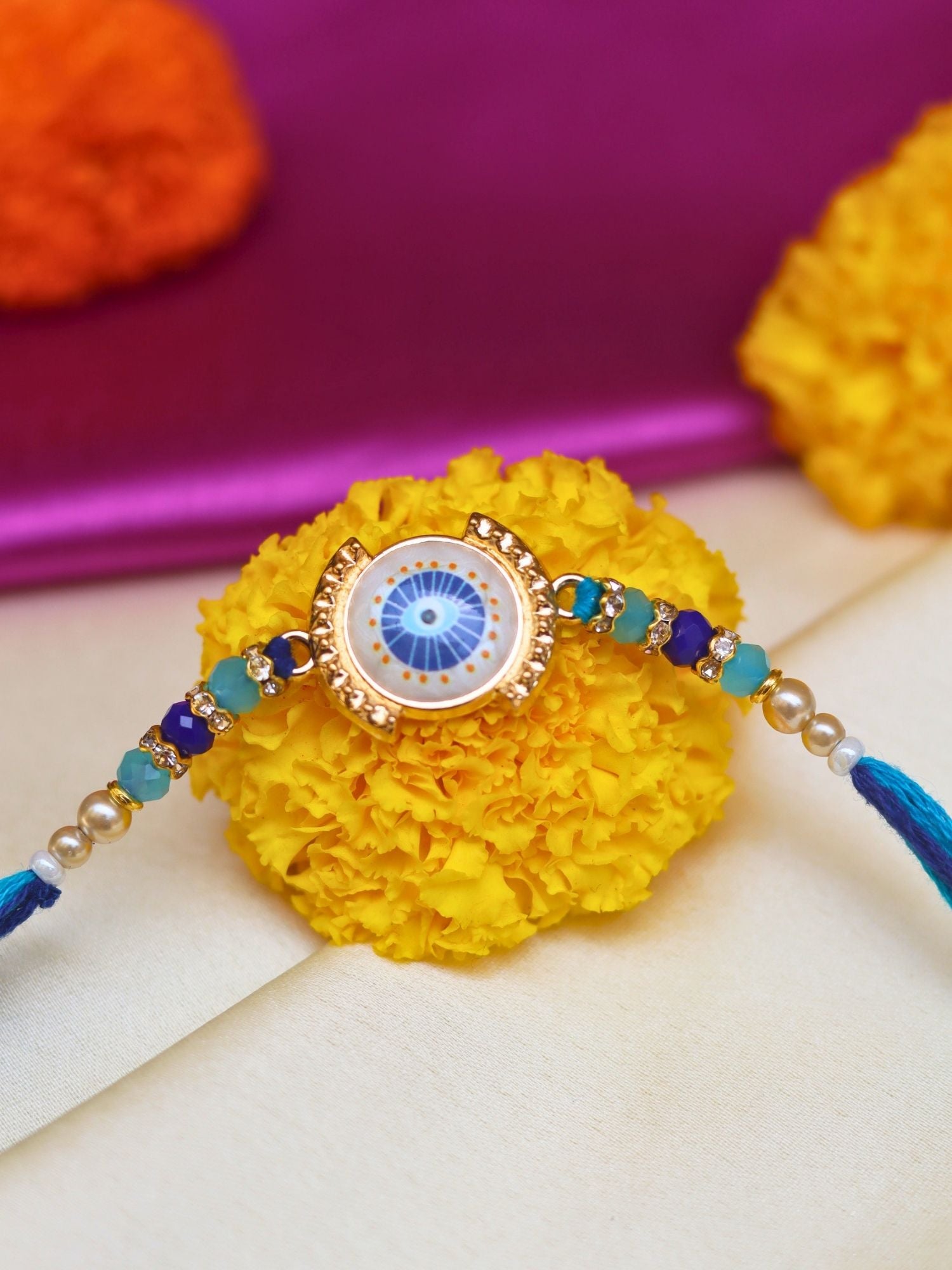 ⁠Indie Evil Eye Rakhi handmade in India