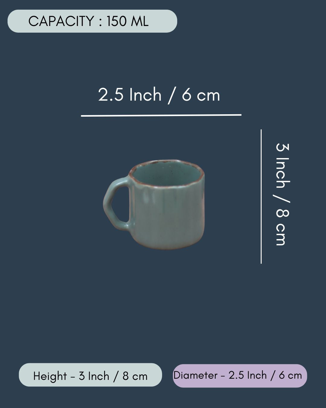 Set of 6 - Deep Green Forest Tea Cups in a gift box