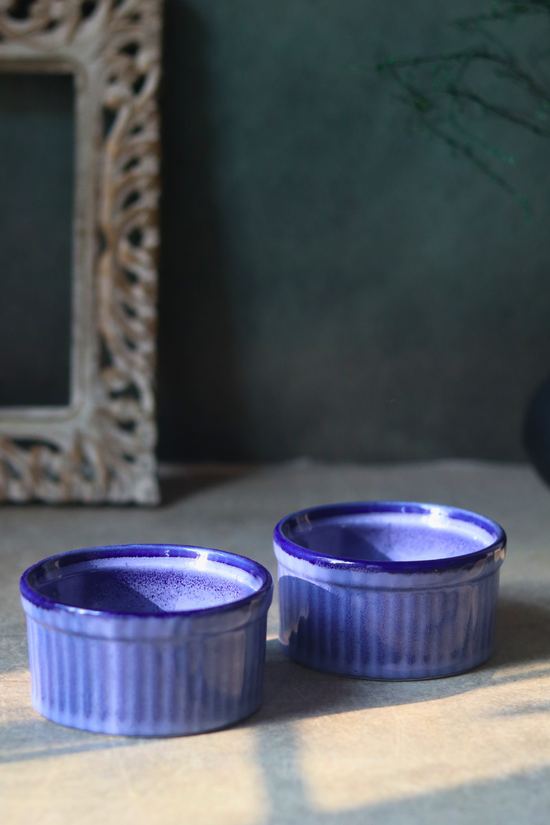 Two Solid Blue Ramekins