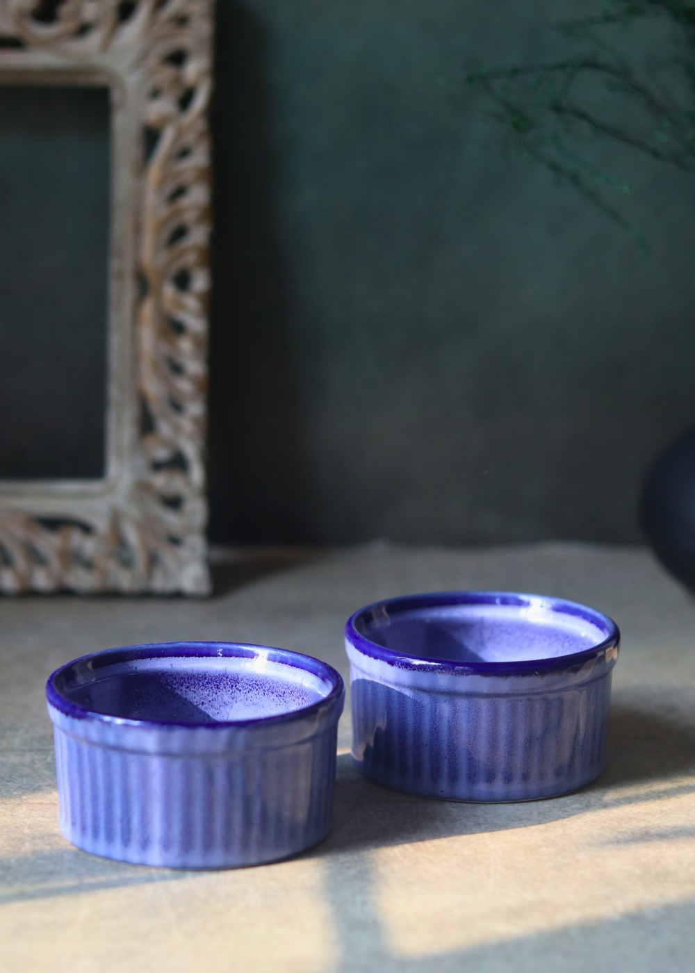 Two Solid Blue Ramekins