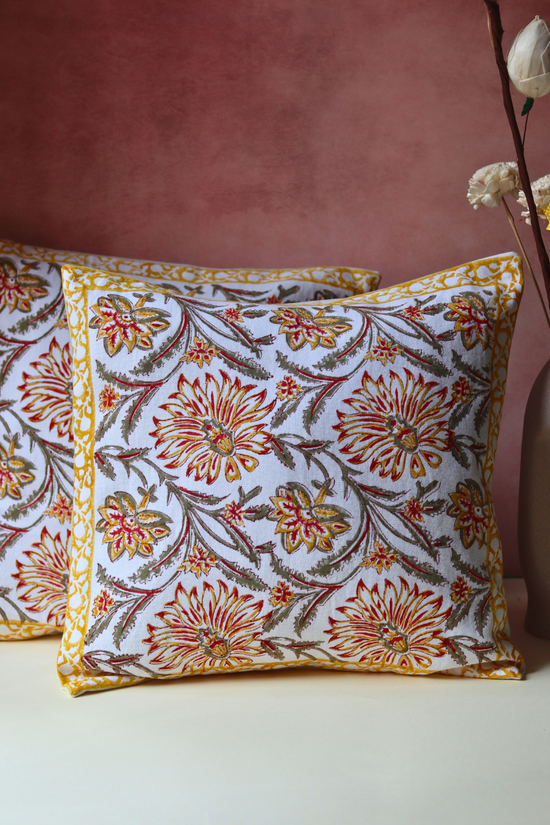 Block printed cotton cushion covers floral design