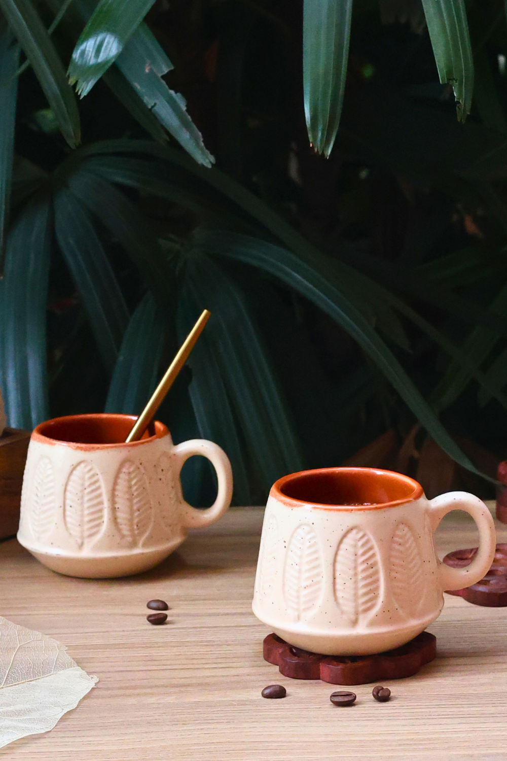 ceramic white serene leaf coffee mug 