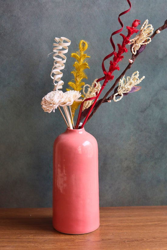 Pink tall Vase With Assorted Bunch set made by handcrafted