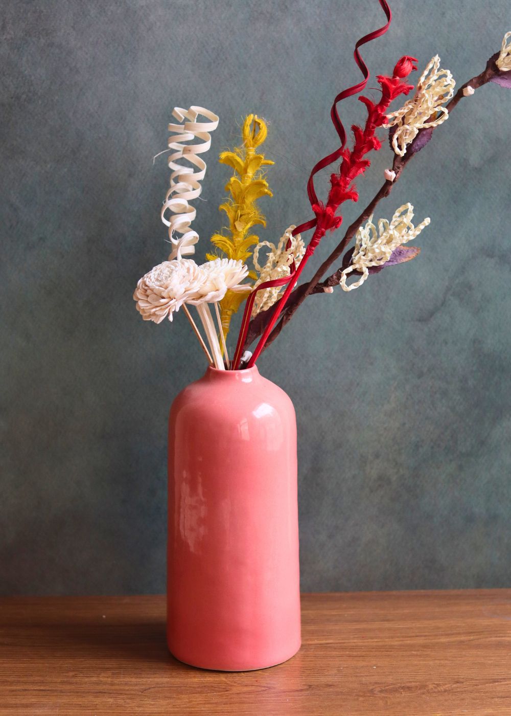 Pink tall Vase With Assorted Bunch set made by handcrafted