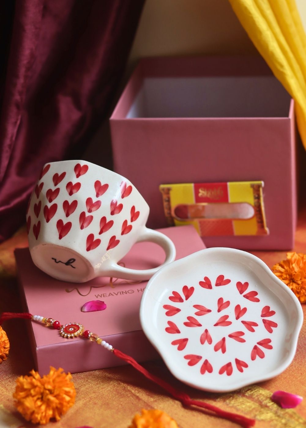 Heart Mug & All Heart Dessert Plate   Rakhi Gift Box with premium quality material