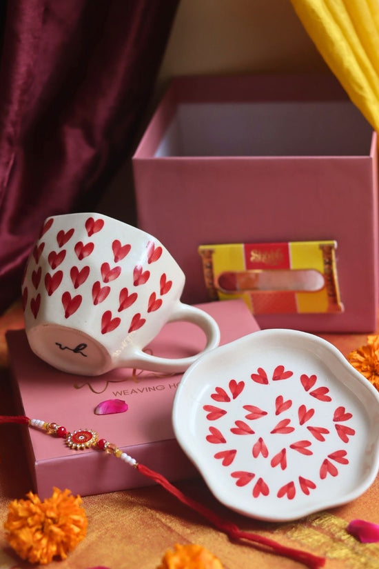 Heart Mug & All Heart Dessert Plate   Rakhi Gift Box with premium quality material