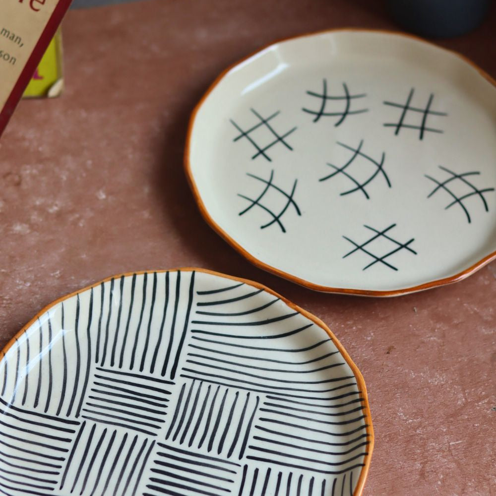 All lines & Tic Tac Toe Snack Plates made by ceramic