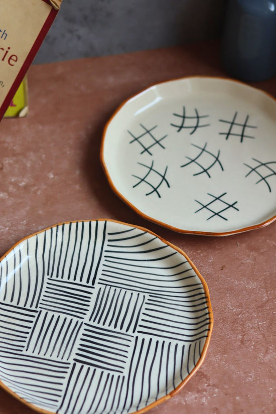 All lines & Tic Tac Toe Snack Plates made by ceramic