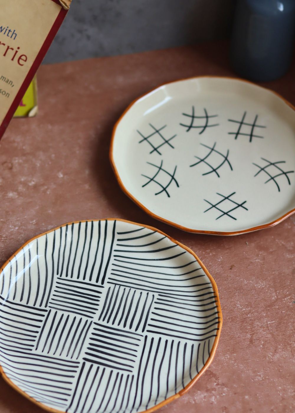 All lines & Tic Tac Toe Snack Plates made by ceramic