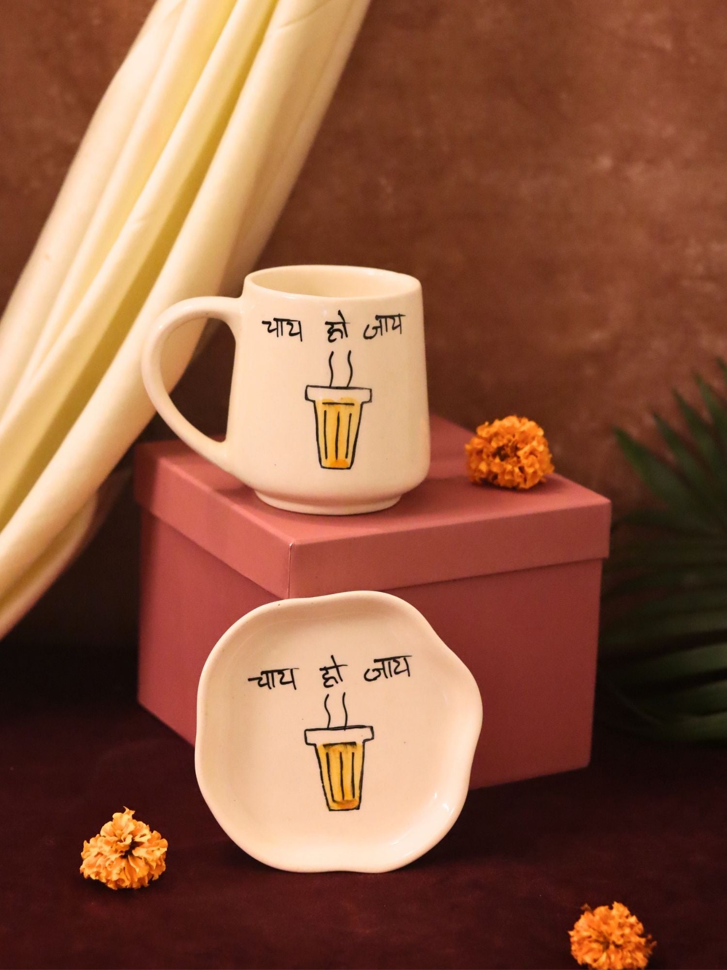 handmade Chai Ho Jaye Mug & Handmade Dessert Plate in a Gift Box
