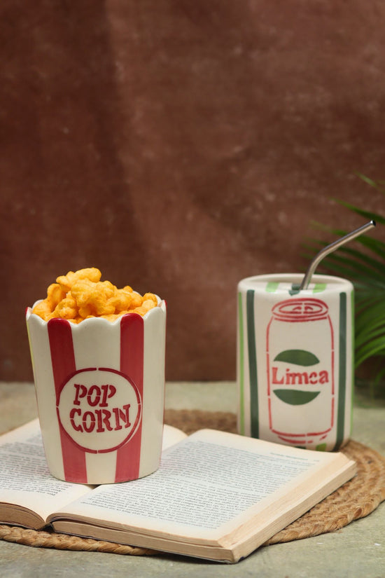 Set of 2 - Limca Tumbler & Popcorn Tub Combo handmade in India