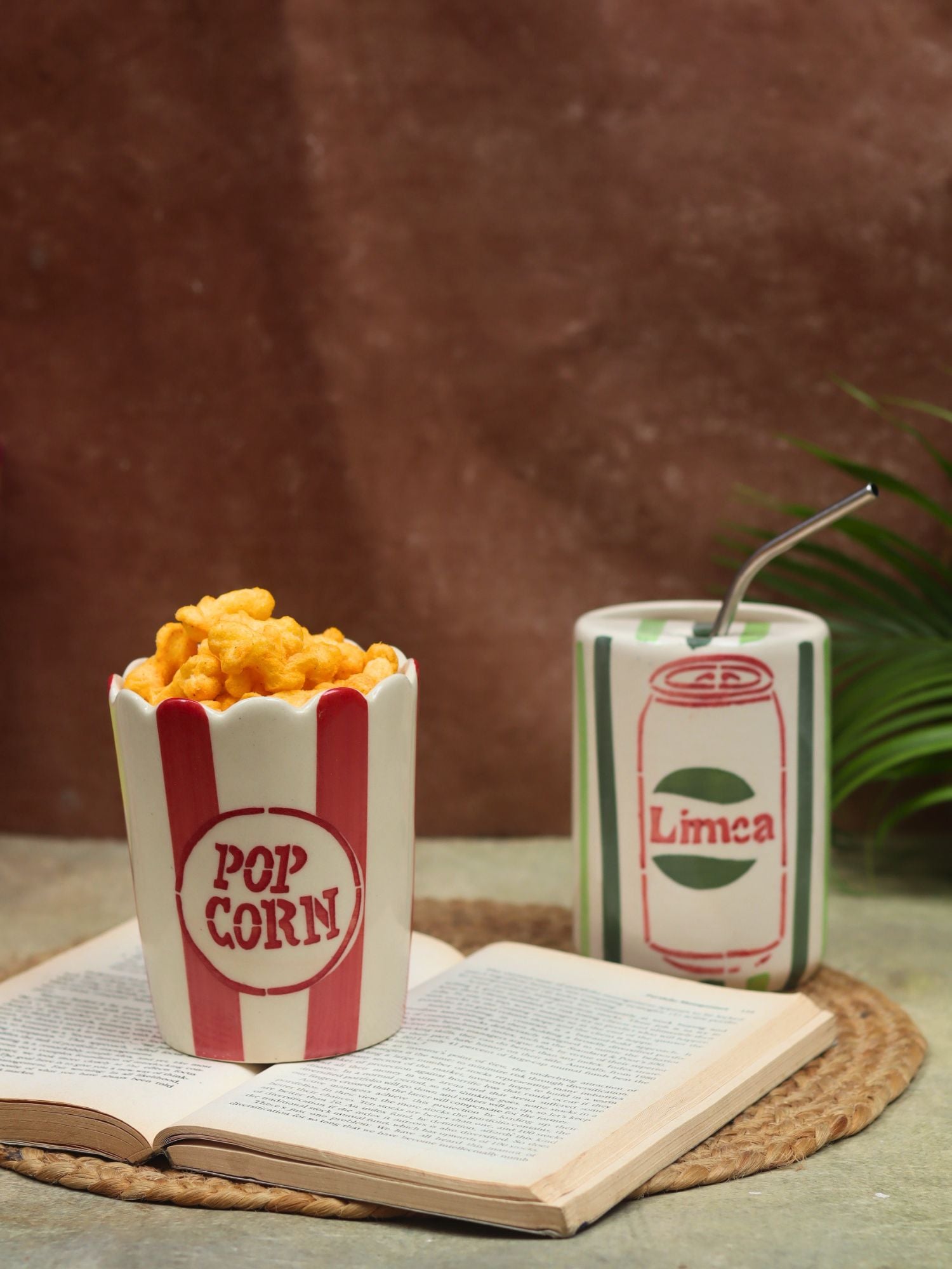 Set of 2 - Limca Tumbler & Popcorn Tub Combo handmade in India