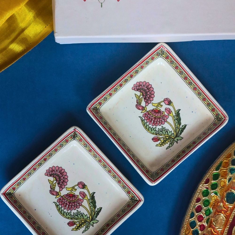 Red Motif Platter in a Gift Box made by ceramic