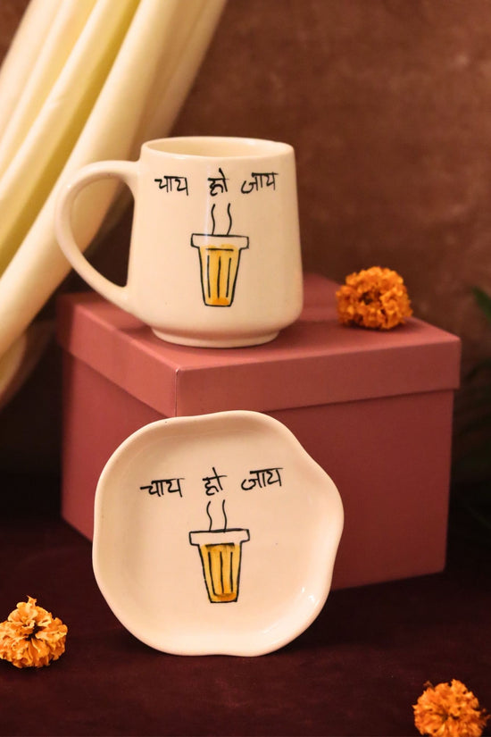 Chai Ho Jaye Mug & Handmade Dessert Plate in a Gift Box made by ceramic