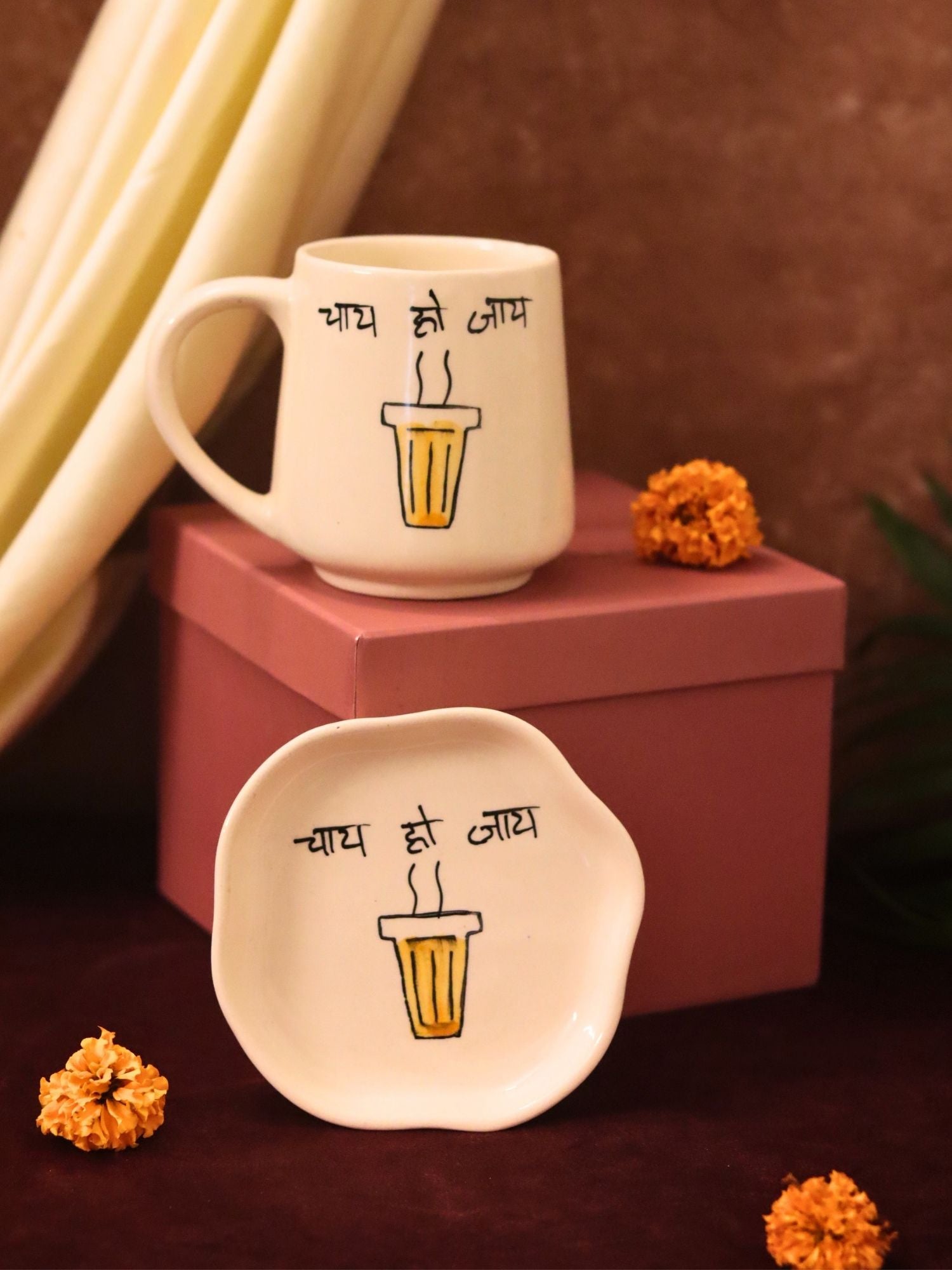 Chai Ho Jaye Mug & Handmade Dessert Plate in a Gift Box made by ceramic