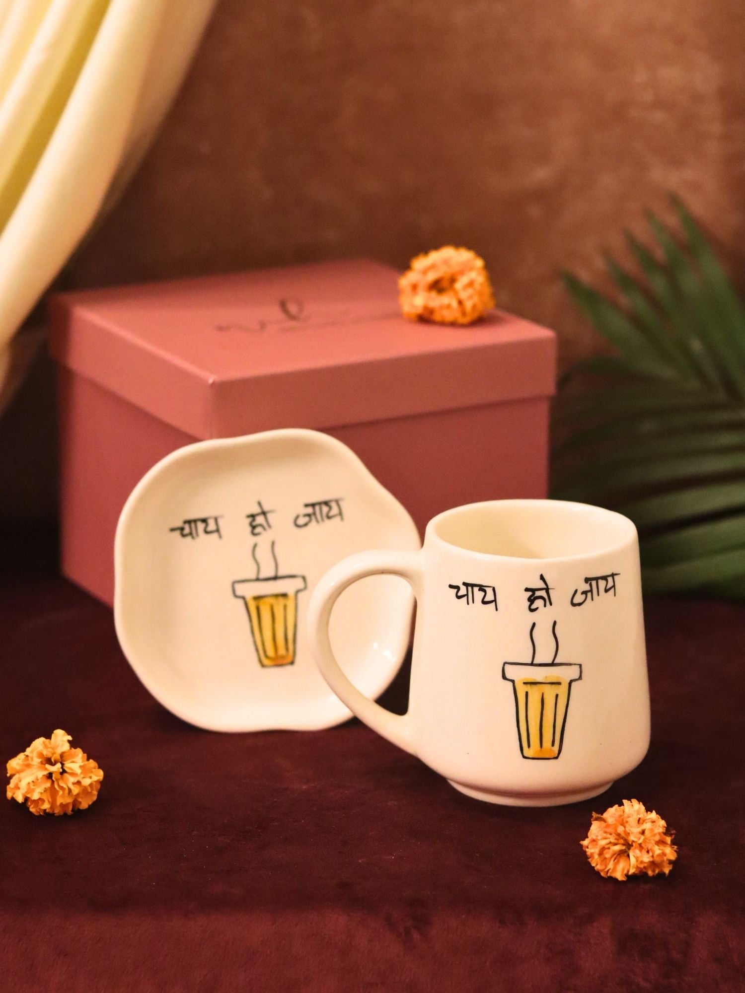 Chai Ho Jaye Mug & Handmade Dessert Plate in a Gift Box with premium quality material