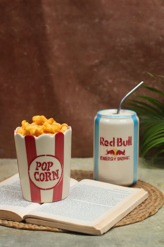 Set of 2 - Red Bull Tumbler & Popcorn Tub Combo handmade in india