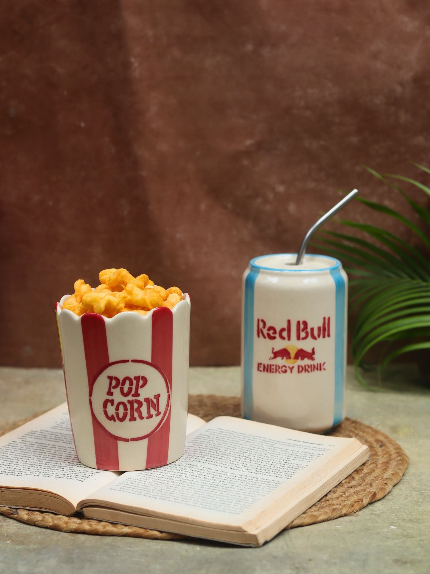 Set of 2 - Red Bull Tumbler & Popcorn Tub Combo handmade in india