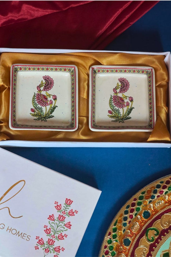 Red Motif Platter in a Gift Box handmade in india