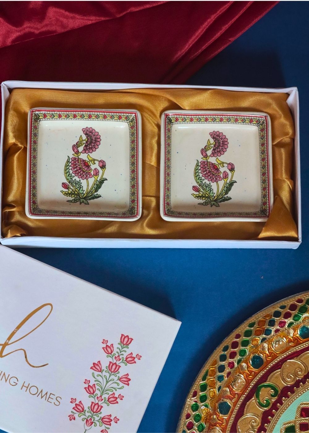 Red Motif Platter in a Gift Box handmade in india