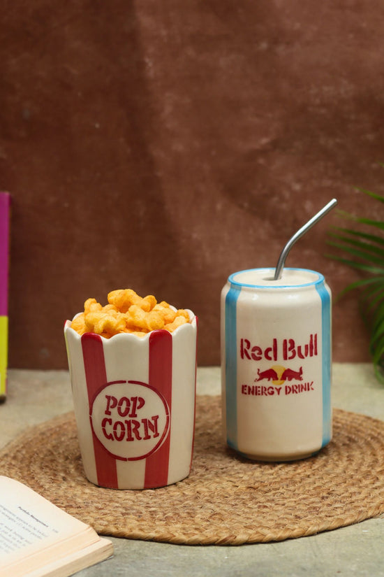 handmade Set of 2 - Red Bull Tumbler & Popcorn Tub Combo