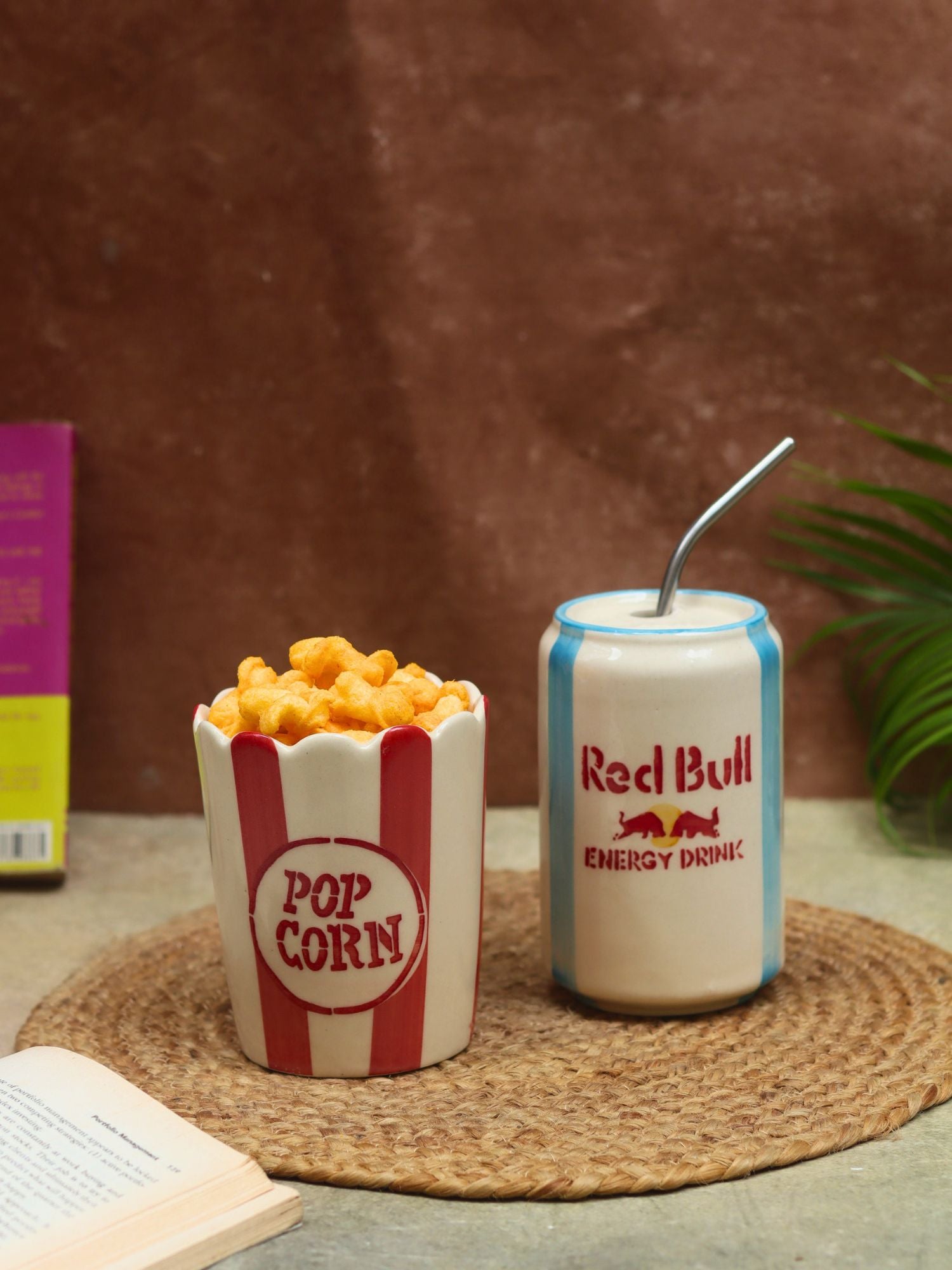 handmade Set of 2 - Red Bull Tumbler & Popcorn Tub Combo