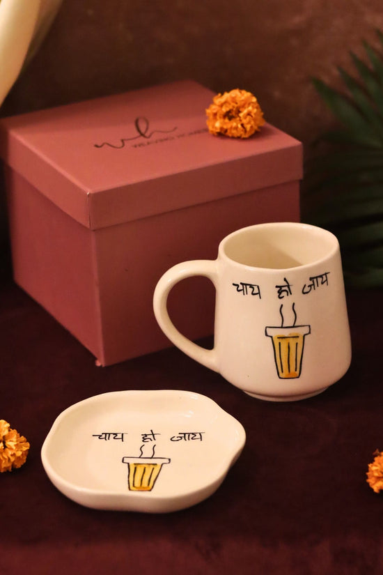 Chai Ho Jaye Mug & Handmade Dessert Plate in a Gift Box handmade in India
