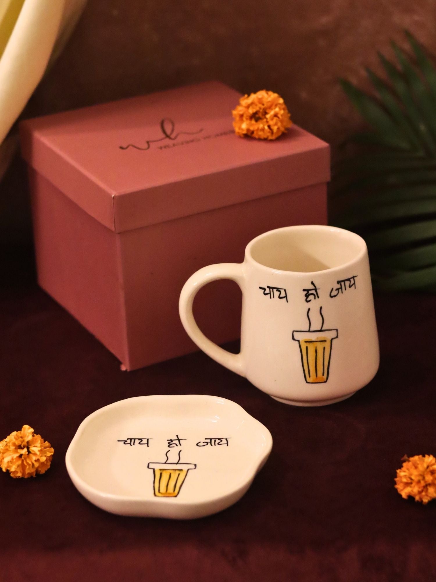 Chai Ho Jaye Mug & Handmade Dessert Plate in a Gift Box handmade in India