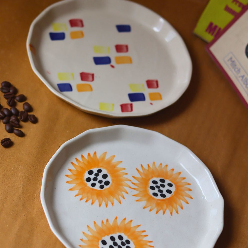  Sunflower & Crayon Plates made by ceramic