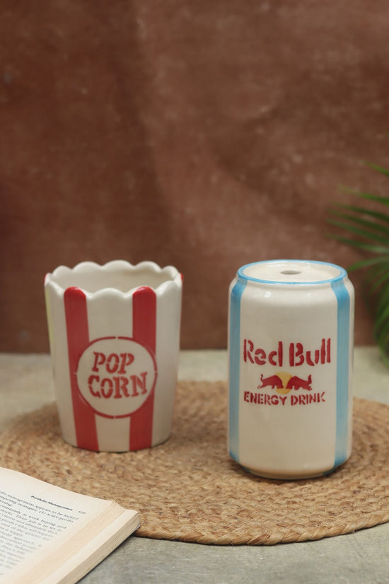 Set of 2 - Red Bull Tumbler & Popcorn Tub Combo mace by ceramic